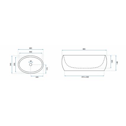 REA-U8567 - Lavabo da appoggio LINDA 34 x 48,5 cm in ceramica con finitura effetto marmo