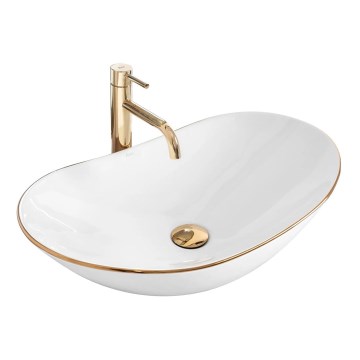 REA-U8570 - Lavabo da appoggio ROYAL 36x62 cm, in ceramica, bianco lucido con finiture oro