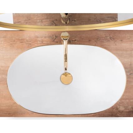 REA-U8570 - Lavabo da appoggio ROYAL 36x62 cm, in ceramica, bianco lucido con finiture oro