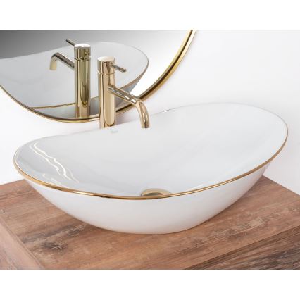REA-U8570 - Lavabo da appoggio ROYAL 36x62 cm, in ceramica, bianco lucido con finiture oro