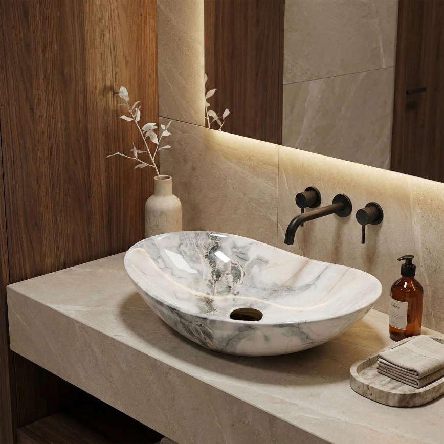 REA-U8596 - Lavabo da appoggio ROYAL 36x62,5 cm ceramica/bianco/grigio/effetto pietra