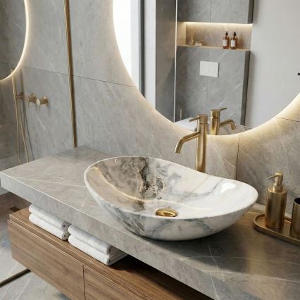 REA-U8596 - Lavabo da appoggio ROYAL 36x62,5 cm ceramica/bianco/grigio/effetto pietra