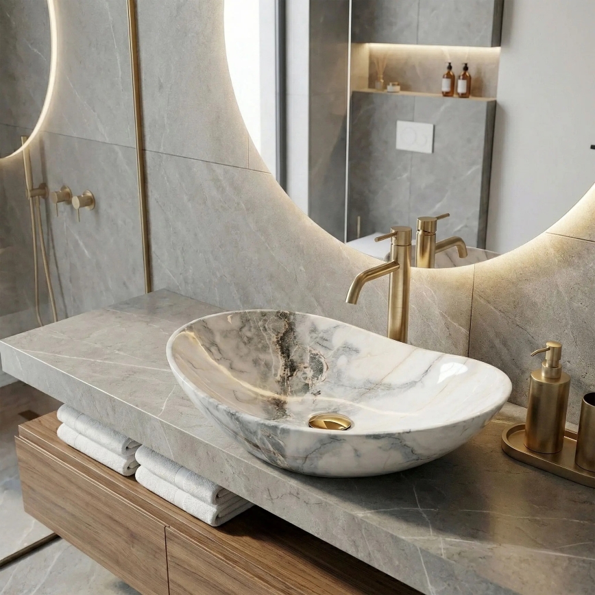 REA-U8596 - Lavabo da appoggio ROYAL 36x62,5 cm ceramica/bianco/grigio/effetto pietra