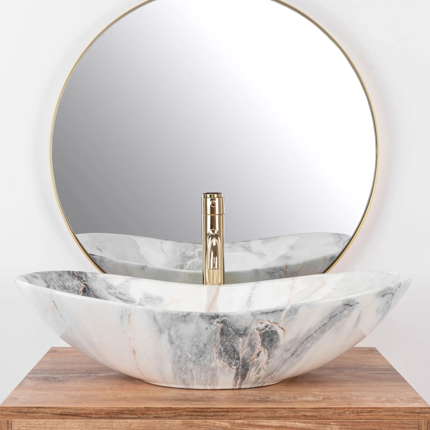 REA-U8596 - Lavabo da appoggio ROYAL 36x62,5 cm ceramica/bianco/grigio/effetto pietra
