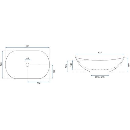 REA-U8596 - Lavabo da appoggio ROYAL 36x62,5 cm ceramica/bianco/grigio/effetto pietra