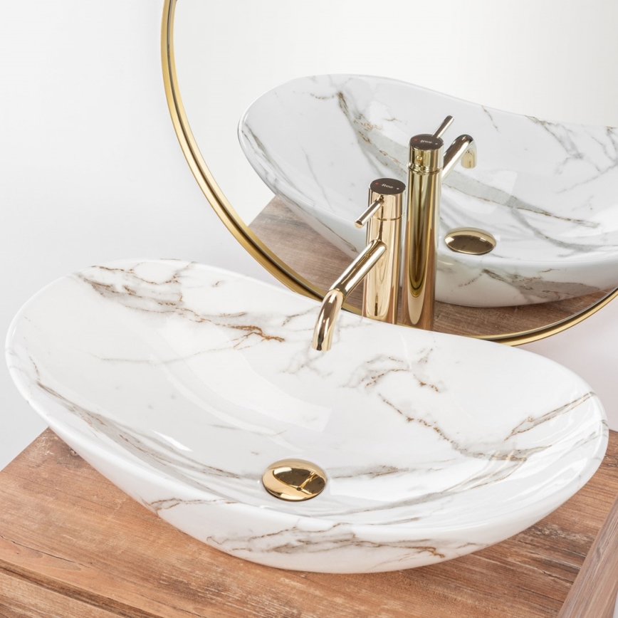 REA-U8597 - Lavabo da appoggio ROYAL 36x62 cm in ceramica, finitura effetto marmo