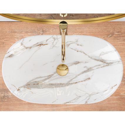 REA-U8597 - Lavabo da appoggio ROYAL 36x62 cm in ceramica, finitura effetto marmo