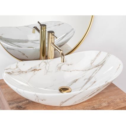 REA-U8597 - Lavabo da appoggio ROYAL 36x62 cm in ceramica, finitura effetto marmo