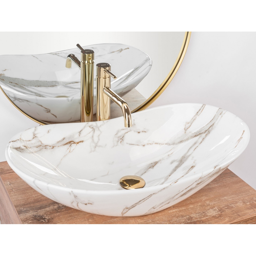 REA-U8597 - Lavabo da appoggio ROYAL 36x62 cm in ceramica, finitura effetto marmo