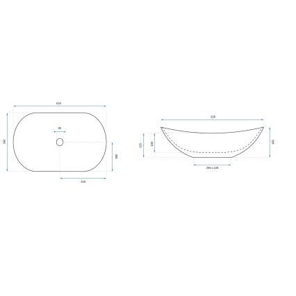 REA-U8597 - Lavabo da appoggio ROYAL 36x62 cm in ceramica, finitura effetto marmo