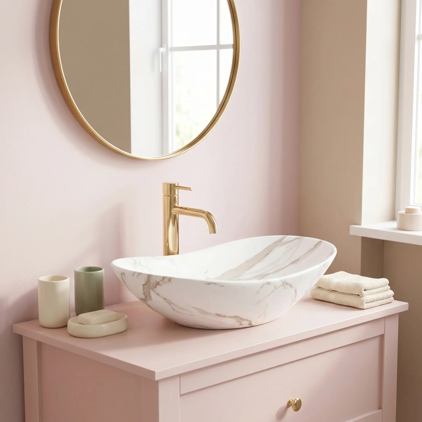 REA-U8598 - Lavabo da appoggio ROYAL 36x60,5 cm ceramica/effetto marmo
