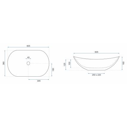 REA-U8598 - Lavabo da appoggio ROYAL 36x60,5 cm ceramica/effetto marmo