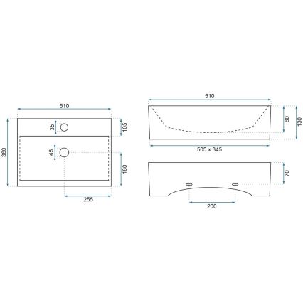 REA-U8701 - Lavabo da appoggio BONITA 36x51 cm ceramica/bianco lucido