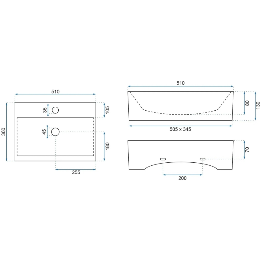 REA-U8701 - Lavabo da appoggio BONITA 36x51 cm ceramica/bianco lucido