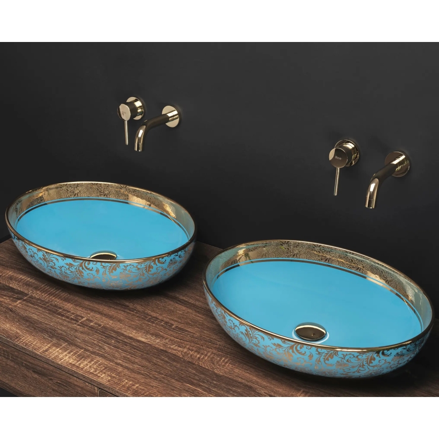 REA-U8709 - Lavabo da appoggio MARGOT 40x52 cm ceramica/blu/oro