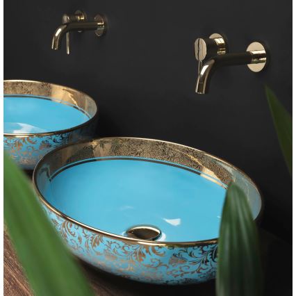 REA-U8709 - Lavabo da appoggio MARGOT 40x52 cm ceramica/blu/oro