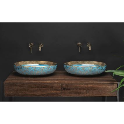 REA-U8709 - Lavabo da appoggio MARGOT 40x52 cm ceramica/blu/oro