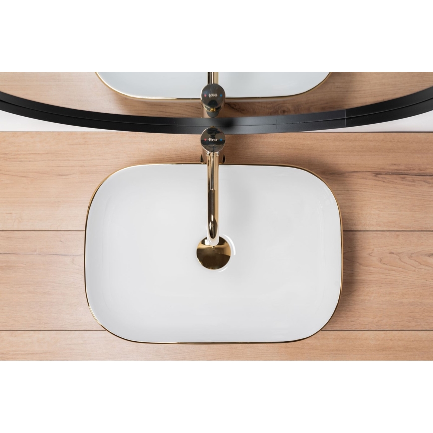 REA-U8736 - Lavabo da appoggio BELINDA 33,5x46,5 cm ceramica/bianco/oro