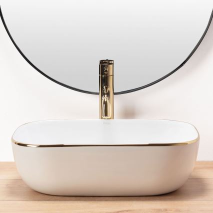 REA-U8736 - Lavabo da appoggio BELINDA 33,5x46,5 cm ceramica/bianco/oro