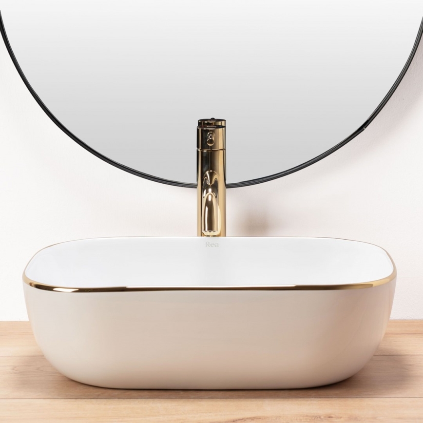 REA-U8736 - Lavabo da appoggio BELINDA 33,5x46,5 cm ceramica/bianco/oro