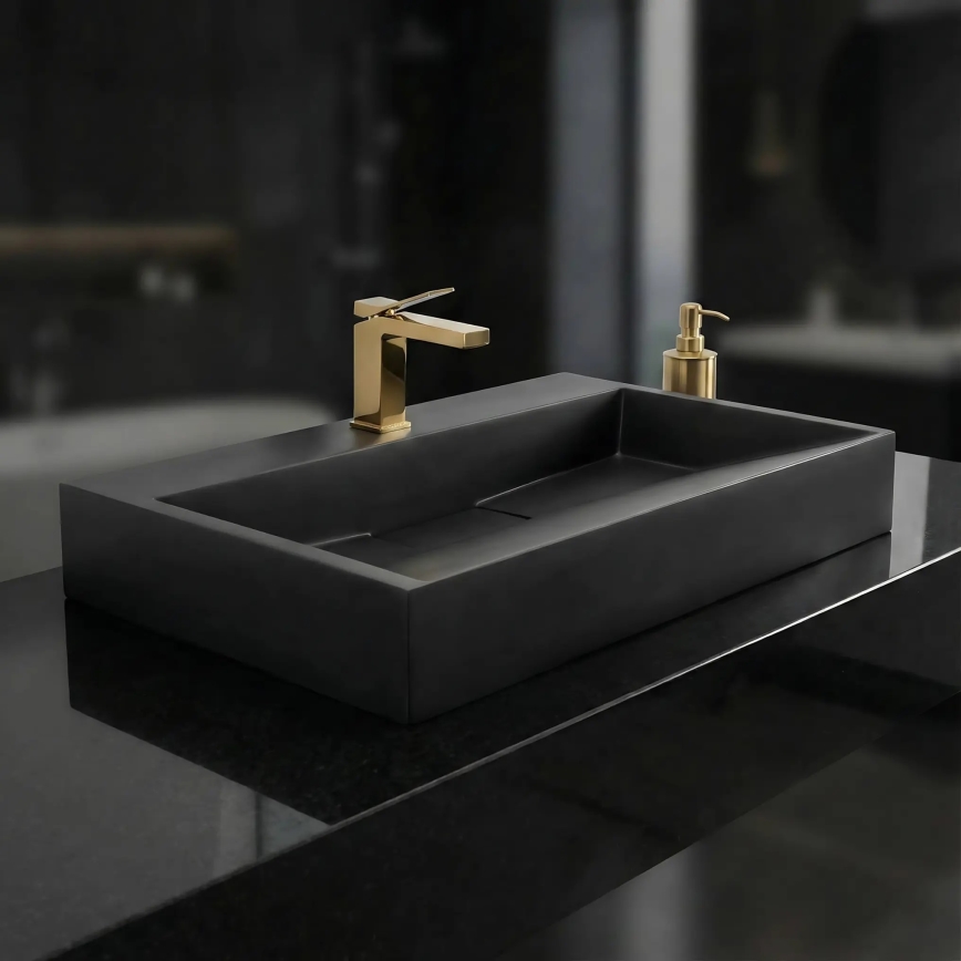 REA-U8779 - Lavabo da appoggio GOYA 37x60 cm conglomerato/nero opaco