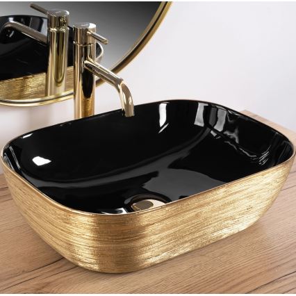REA-U8780 - Lavabo da appoggio BELINDA 33x46,5 cm ceramica/nero/dorato
