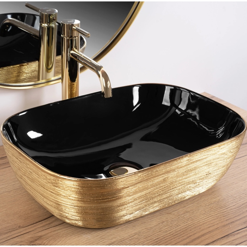 REA-U8780 - Lavabo da appoggio BELINDA 33x46,5 cm ceramica/nero/dorato