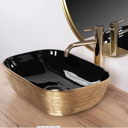 REA-U8780 - Lavabo da appoggio BELINDA 33x46,5 cm ceramica/nero/dorato