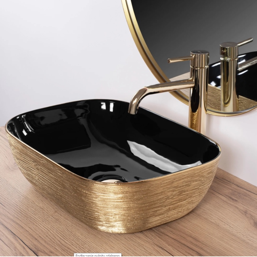 REA-U8780 - Lavabo da appoggio BELINDA 33x46,5 cm ceramica/nero/dorato