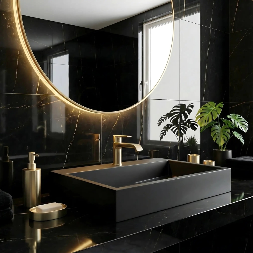 REA-U8802 - Lavabo da appoggio GOYA 46x70 cm conglomerato/nero opaco