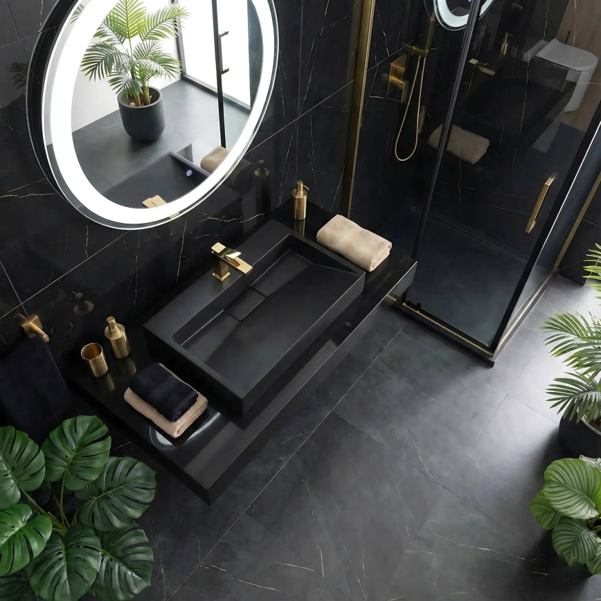 REA-U8802 - Lavabo da appoggio GOYA 46x70 cm conglomerato/nero opaco