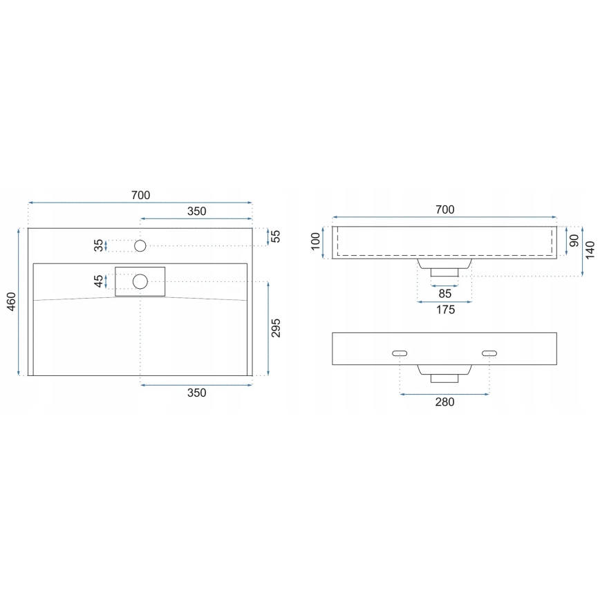 REA-U8802 - Lavabo da appoggio GOYA 46x70 cm conglomerato/nero opaco