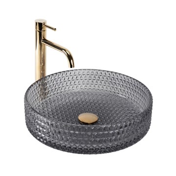 REA-U8880 - Lavabo da appoggio CRISTAL Ø 39 cm vetro/grigio fumé
