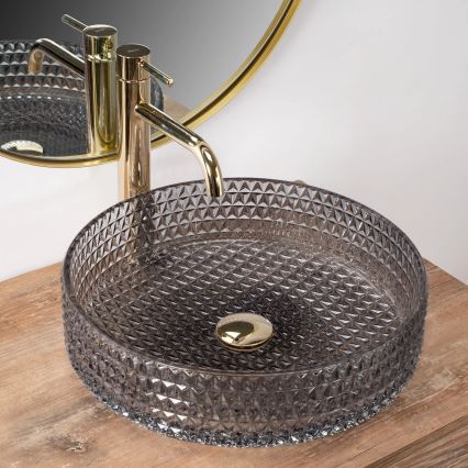 REA-U8880 - Lavabo da appoggio CRISTAL Ø 39 cm vetro/grigio fumé