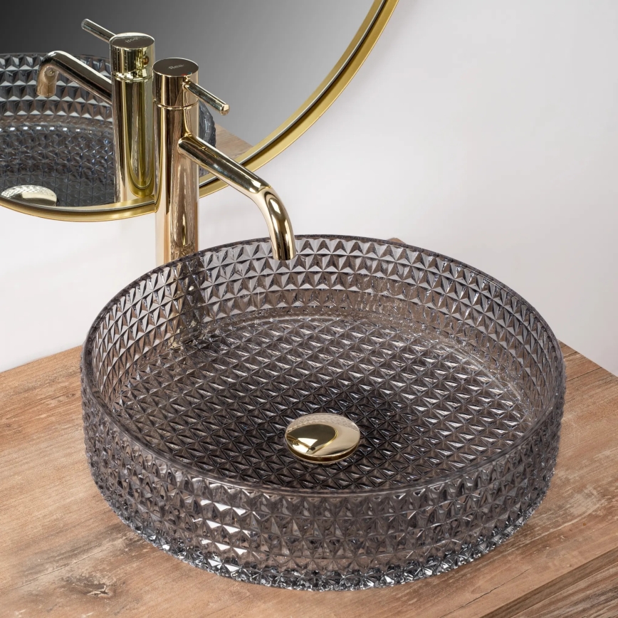 REA-U8880 - Lavabo da appoggio CRISTAL Ø 39 cm vetro/grigio fumé