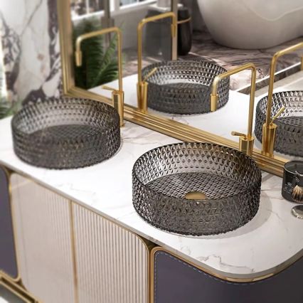 REA-U8880 - Lavabo da appoggio CRISTAL Ø 39 cm vetro/grigio fumé