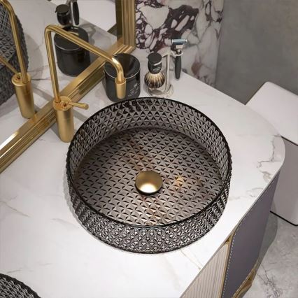 REA-U8880 - Lavabo da appoggio CRISTAL Ø 39 cm vetro/grigio fumé