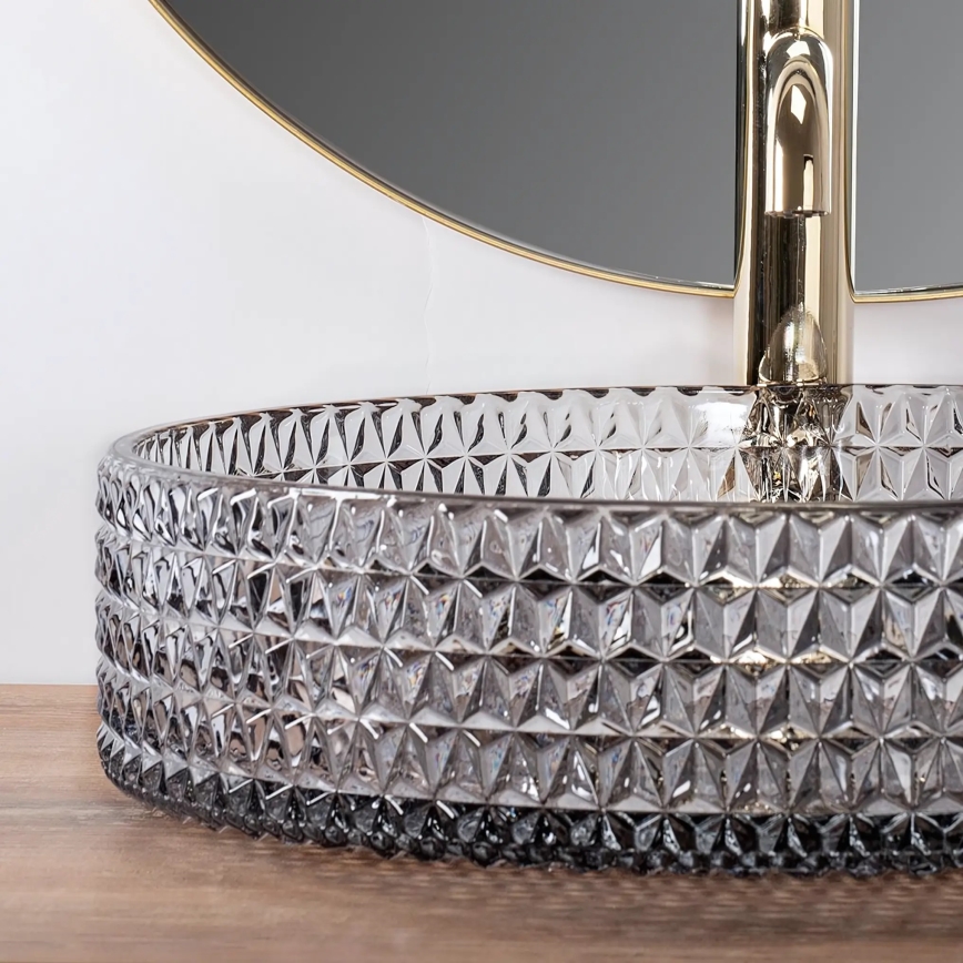 REA-U8880 - Lavabo da appoggio CRISTAL Ø 39 cm vetro/grigio fumé