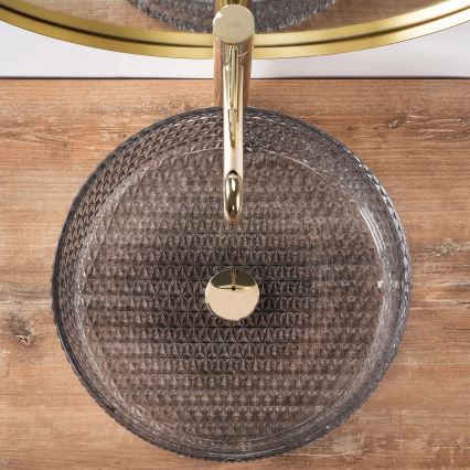 REA-U8880 - Lavabo da appoggio CRISTAL Ø 39 cm vetro/grigio fumé