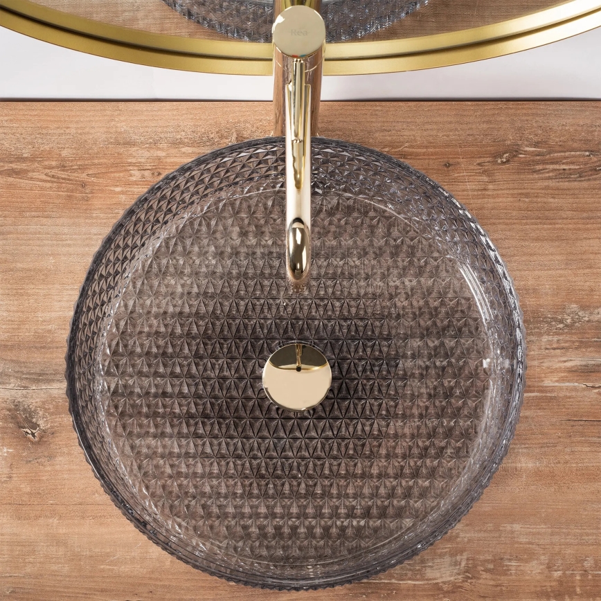 REA-U8880 - Lavabo da appoggio CRISTAL Ø 39 cm vetro/grigio fumé