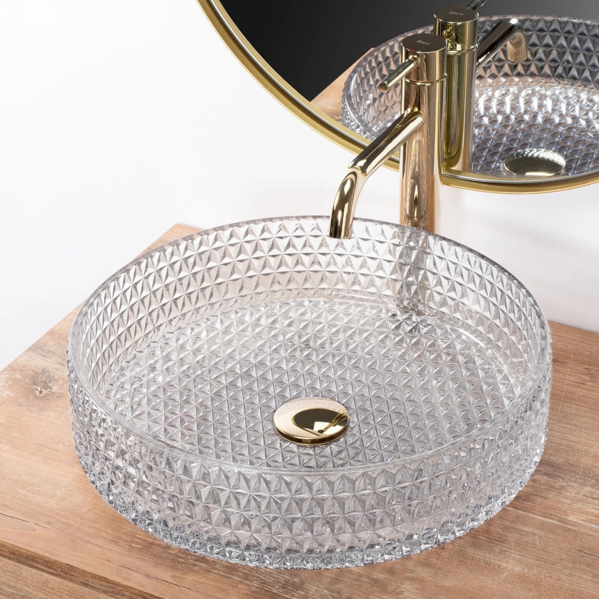 REA-U8881 - Lavabo da appoggio CRISTAL Ø 39 cm vetro trasparente