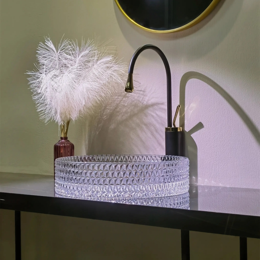 REA-U8881 - Lavabo da appoggio CRISTAL Ø 39 cm vetro trasparente