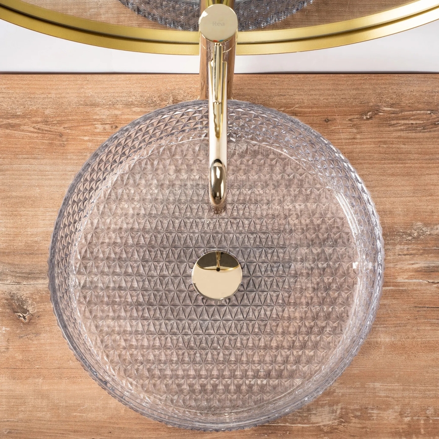 REA-U8881 - Lavabo da appoggio CRISTAL Ø 39 cm vetro trasparente