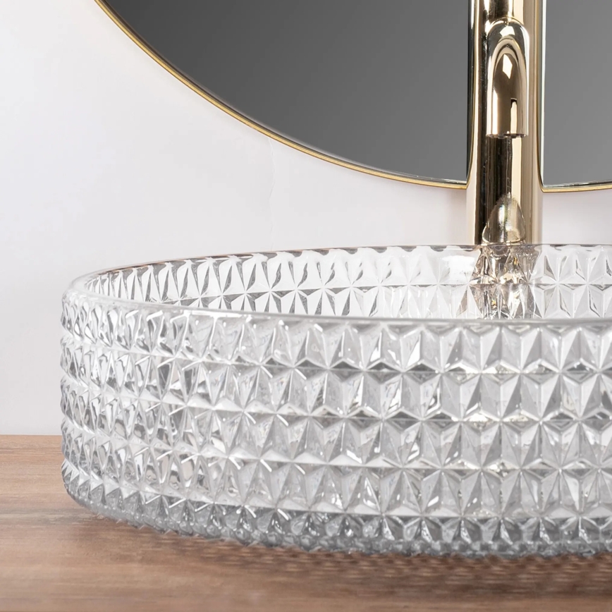 REA-U8881 - Lavabo da appoggio CRISTAL Ø 39 cm vetro trasparente