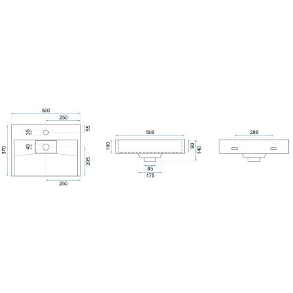 REA-U8900 - Lavabo da appoggio GOYA 37x50 cm in conglomerato/bianco opaco