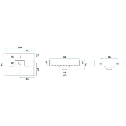 REA-U8901 - Lavabo da appoggio GOYA 37x60 cm in agglomerato/bianco opaco