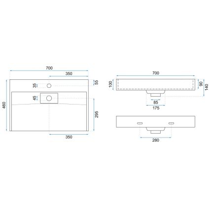 REA-U8902 - Lavabo da appoggio GOYA 46x70 cm in conglomerato/bianco opaco