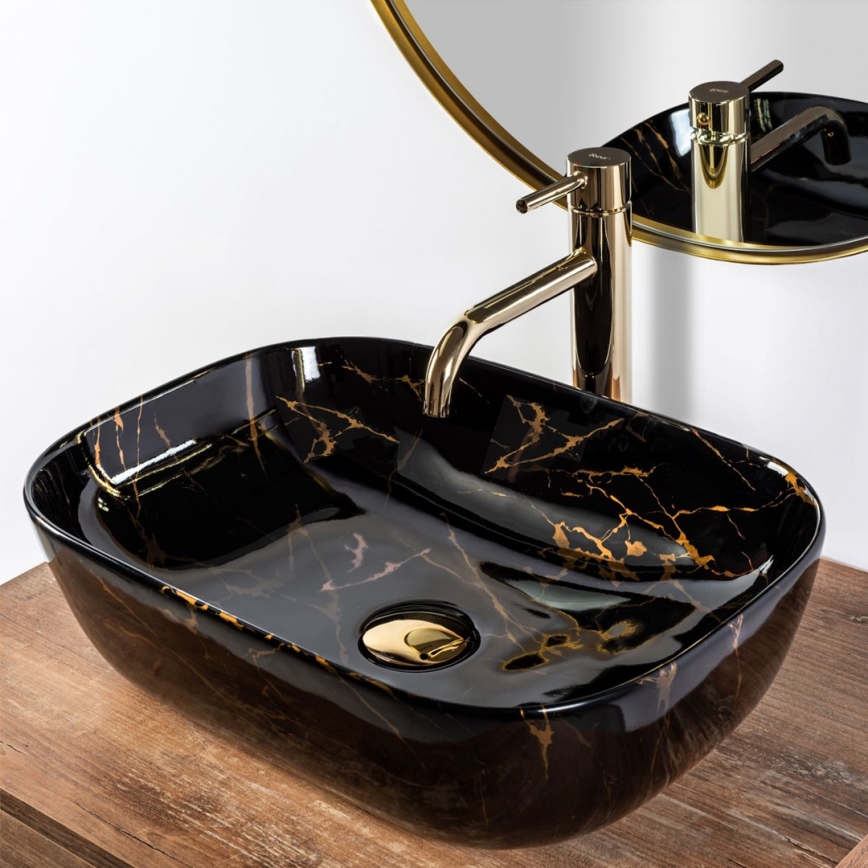 REA-U8907 - Lavabo da appoggio BELINDA 33,5x46,5 cm ceramica/nero/effetto marmo