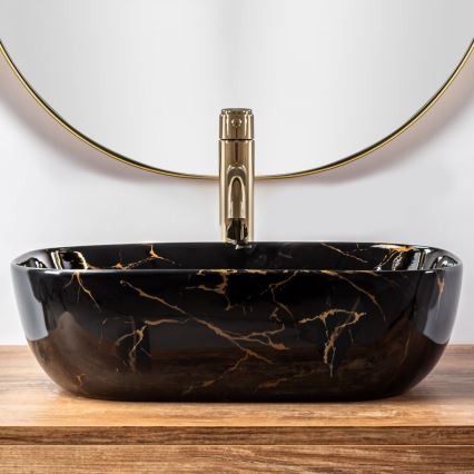REA-U8907 - Lavabo da appoggio BELINDA 33,5x46,5 cm ceramica/nero/effetto marmo