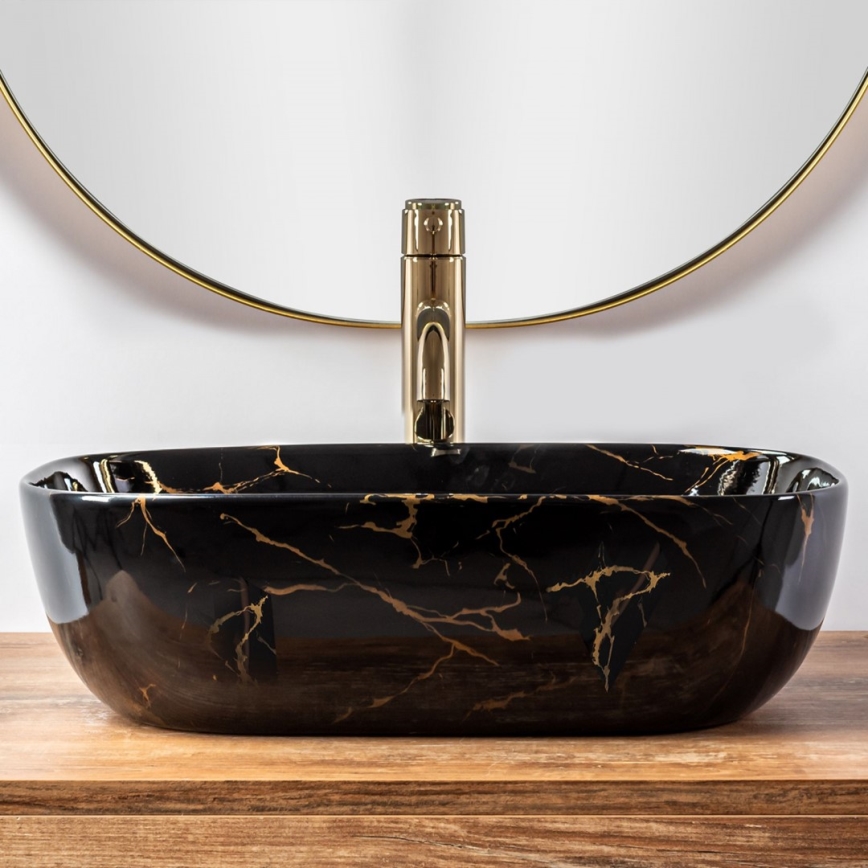 REA-U8907 - Lavabo da appoggio BELINDA 33,5x46,5 cm ceramica/nero/effetto marmo